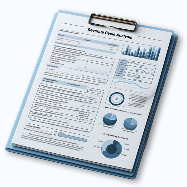 Revenue cycle analysis report on clipboard.